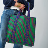 Evie Reversible Quilted Tote Bag Navy + Green Tote Bag