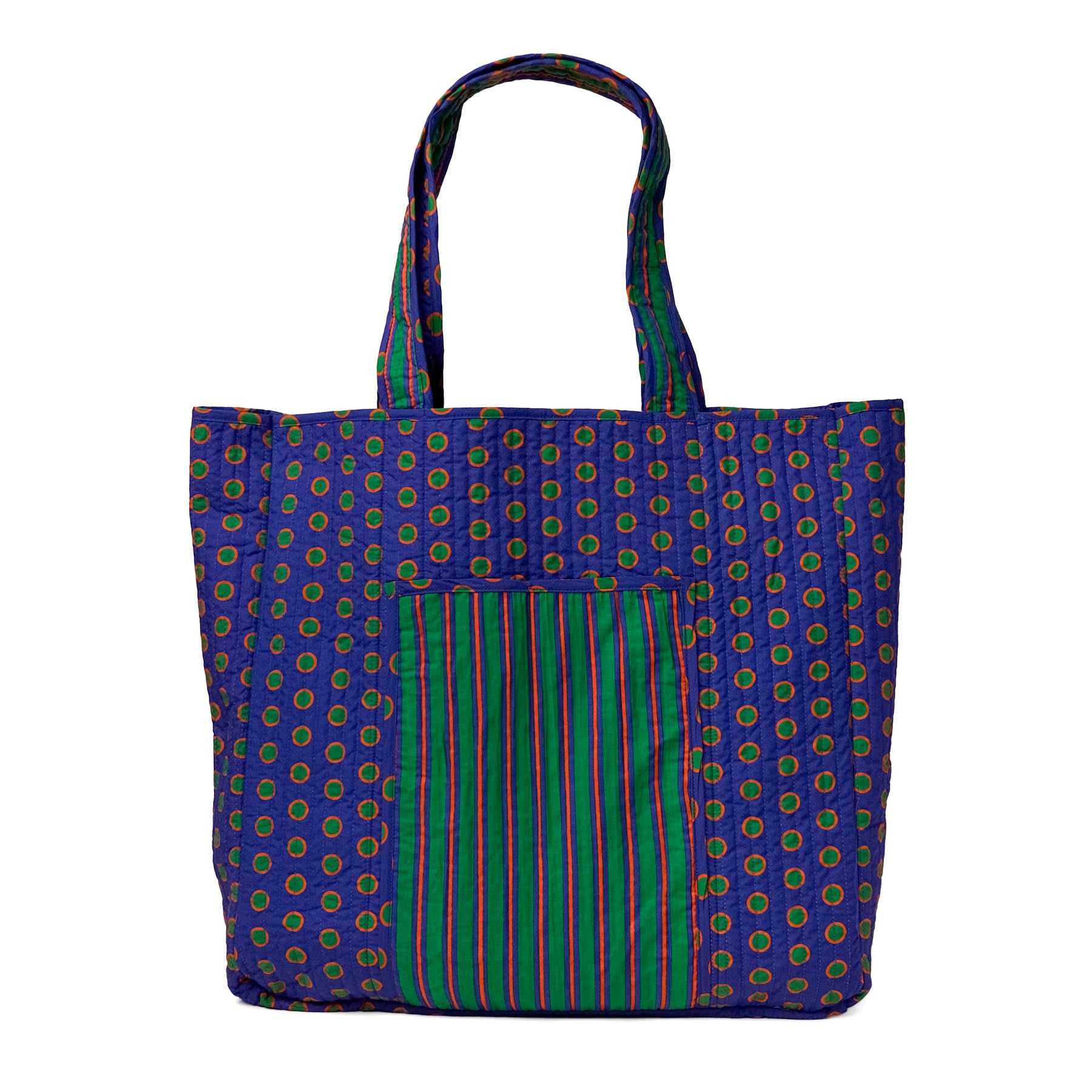 Evie Reversible Quilted Tote Bag Navy + Green Tote Bag