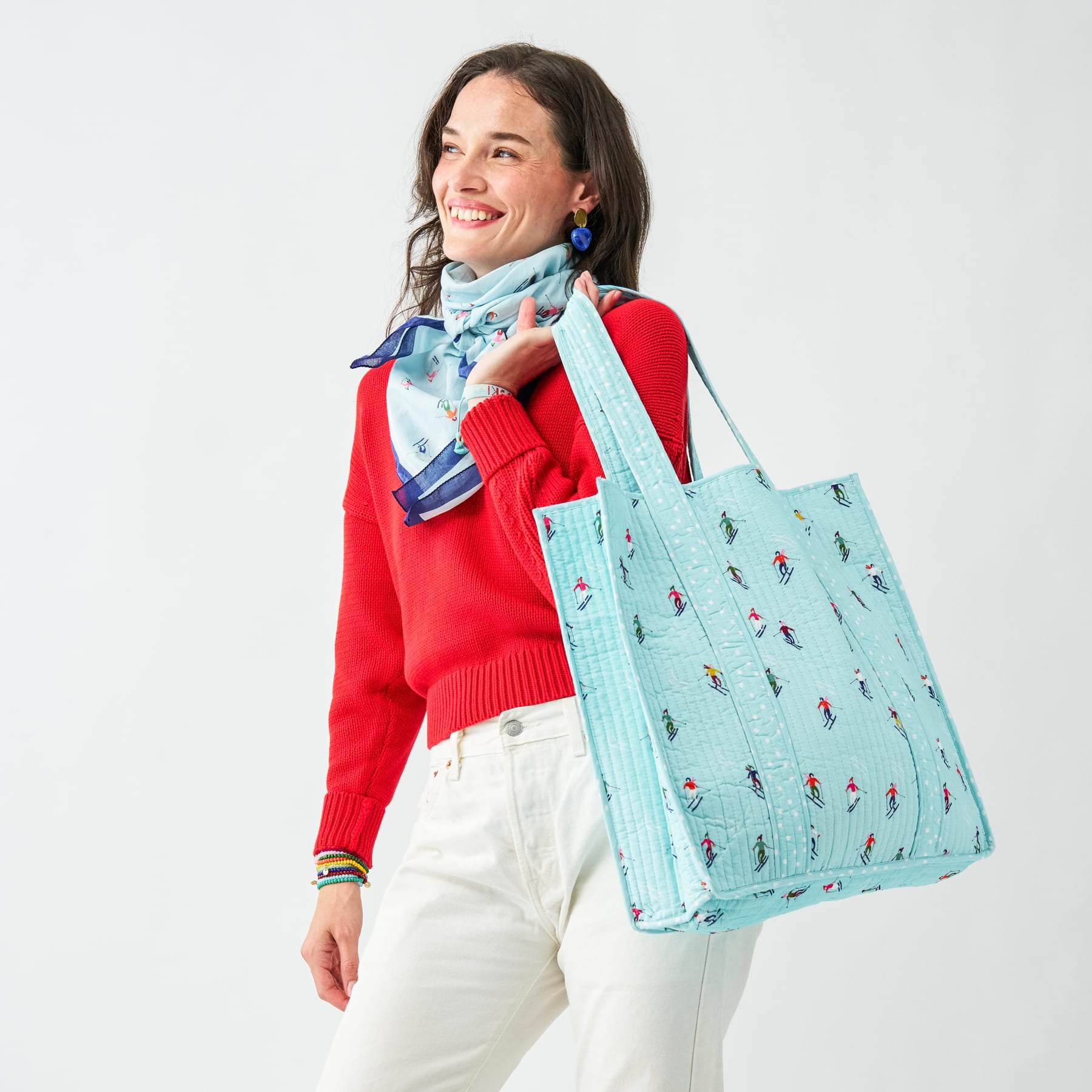 Evie Skier Reversible Quilted Tote Bag Light Blue Tote Bag
