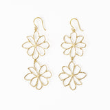 Farrah Double Flower Drop Earrings Brass With Ivory Enamel Centers Drop
