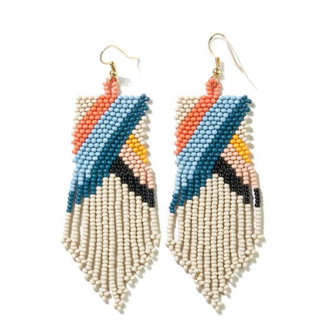 Load image into Gallery viewer, Fiona Angles Beaded Fringe Earrings Cream Earrings
