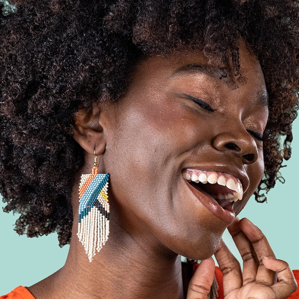 Fiona Angles Beaded Fringe Earrings Cream Earrings
