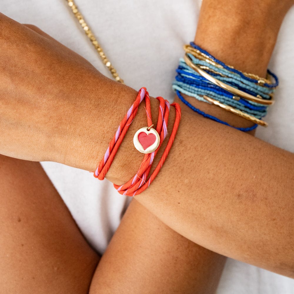 Fiona Twisted Wrap Bracelet With Heart Charm Lavender Poppy Wrap