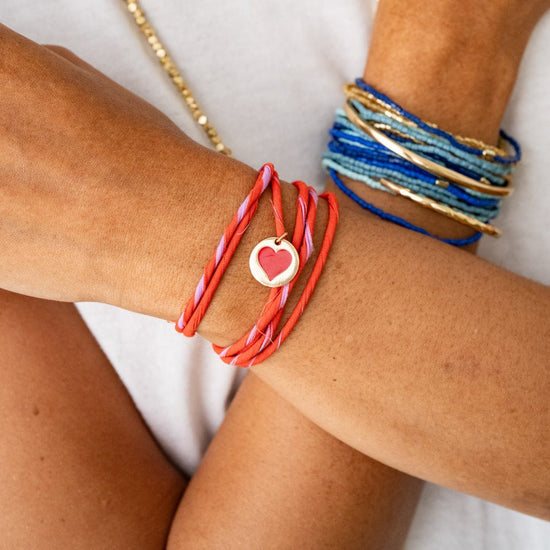 Fiona Twisted Wrap Bracelet With Heart Charm Lavender Poppy Wrap