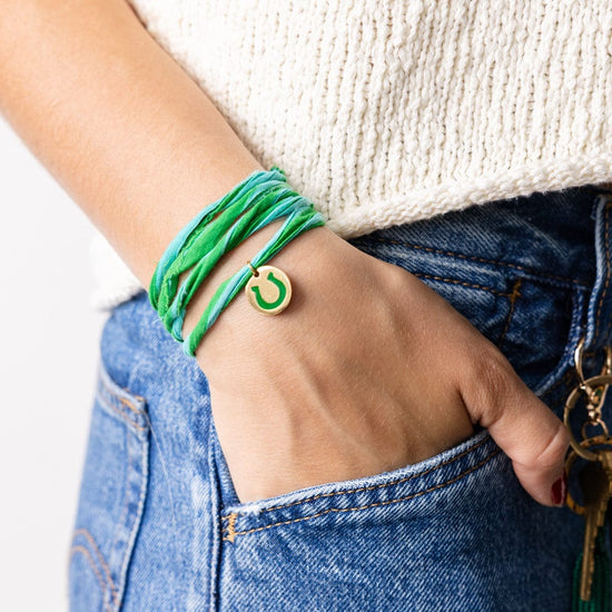 Fiona Twisted Wrap Bracelet With Horseshoe Charm Green Blue Wrap