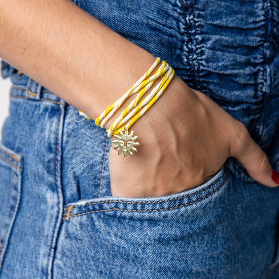 Fiona Twisted Wrap Bracelet With Sun Charm Yellow White Wrap