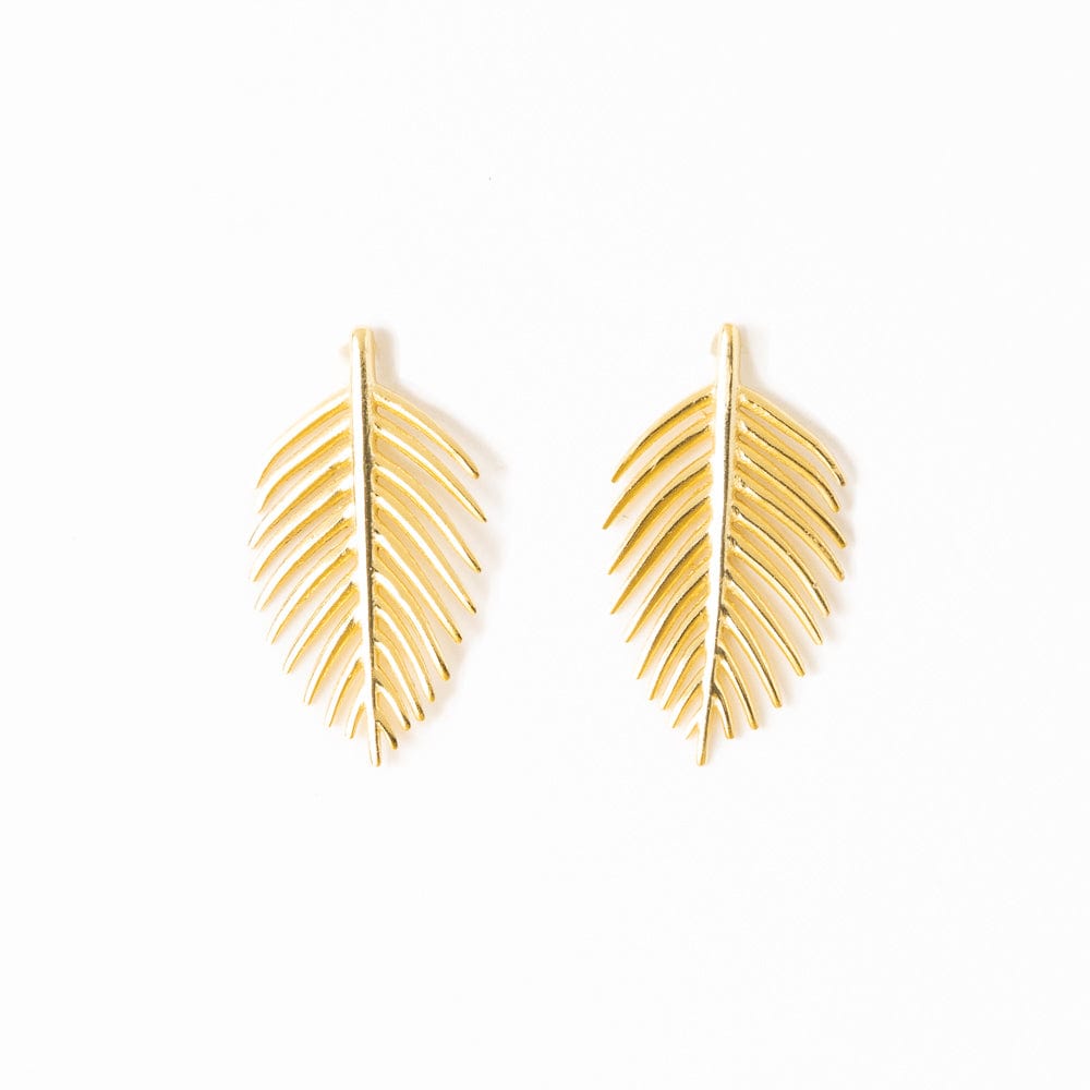 Flora Botanical Palm Leaf Large Post Earrings Brass Earrings