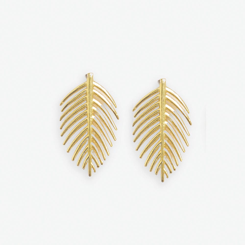 Flora Botanical Palm Leaf Large Post Earrings Brass Earrings