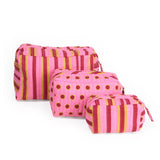 Frenchie 3 Piece Cosmetic Bag Set Camel + Pink Cosmetic Bag