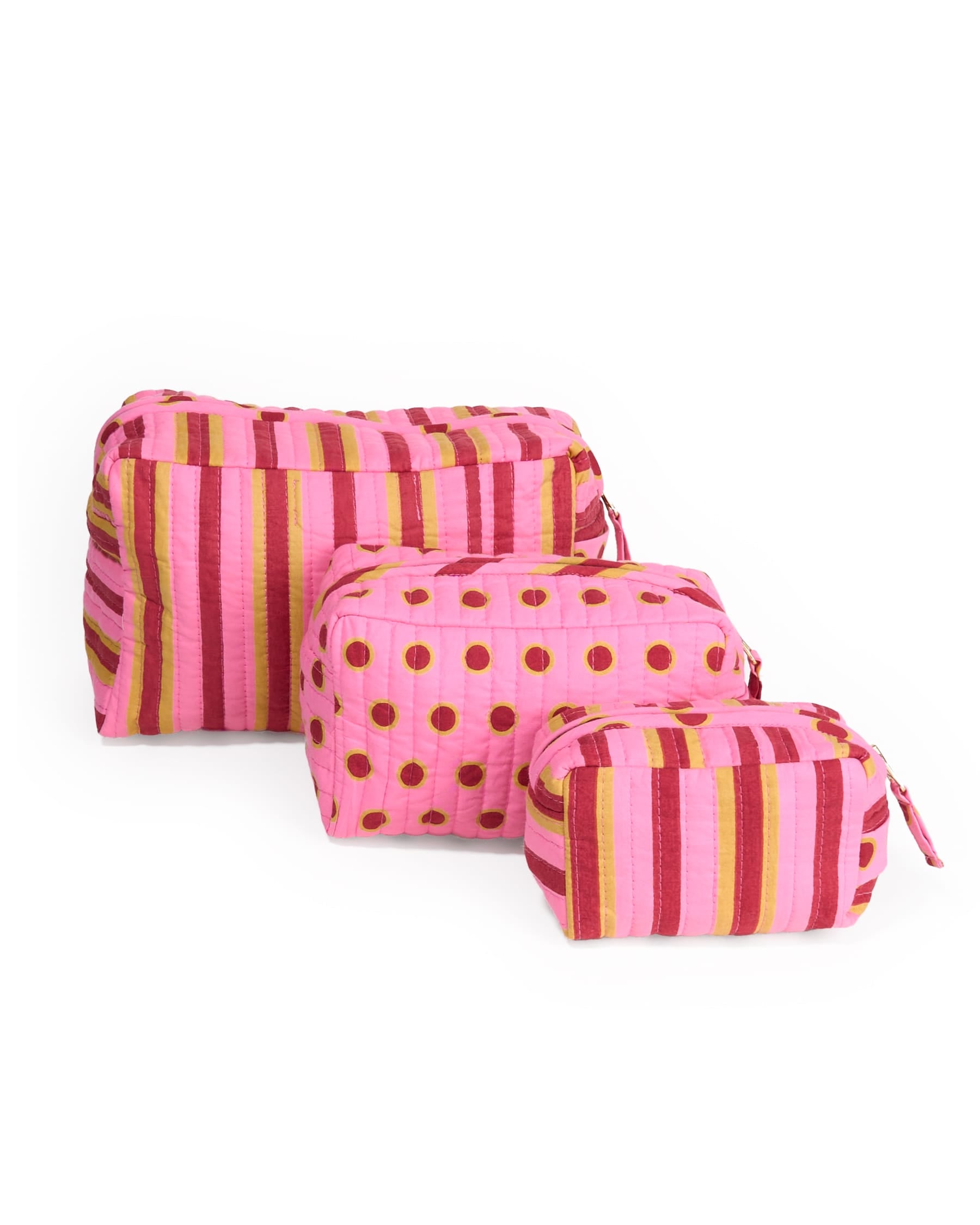 Frenchie 3 Piece Cosmetic Bag Set Camel + Pink Cosmetic Bag