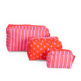 Frenchie 3 Piece Cosmetic Bag Set Hot Pink + Orange Cosmetic Bag