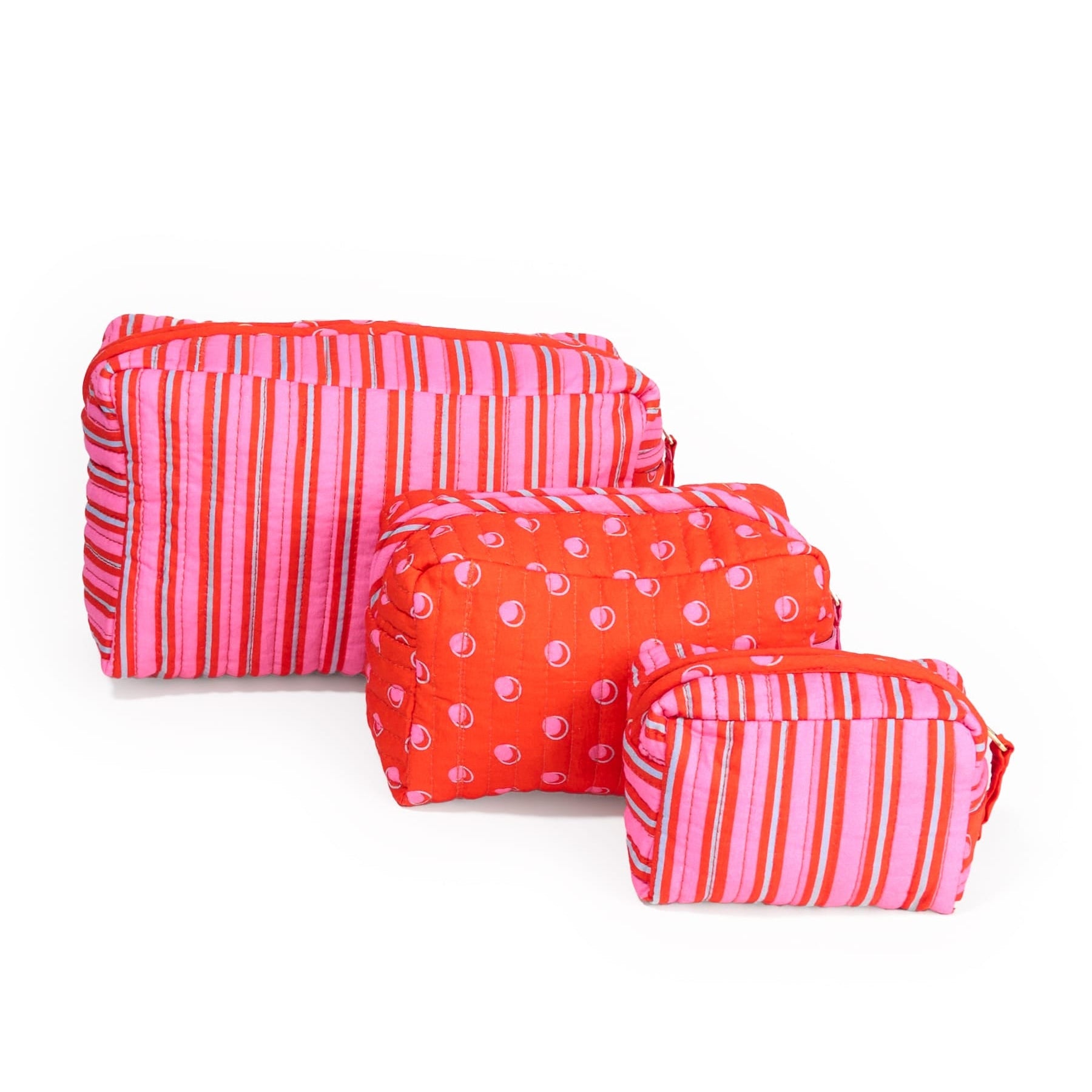 Frenchie 3 Piece Cosmetic Bag Set Hot Pink + Orange Cosmetic Bag
