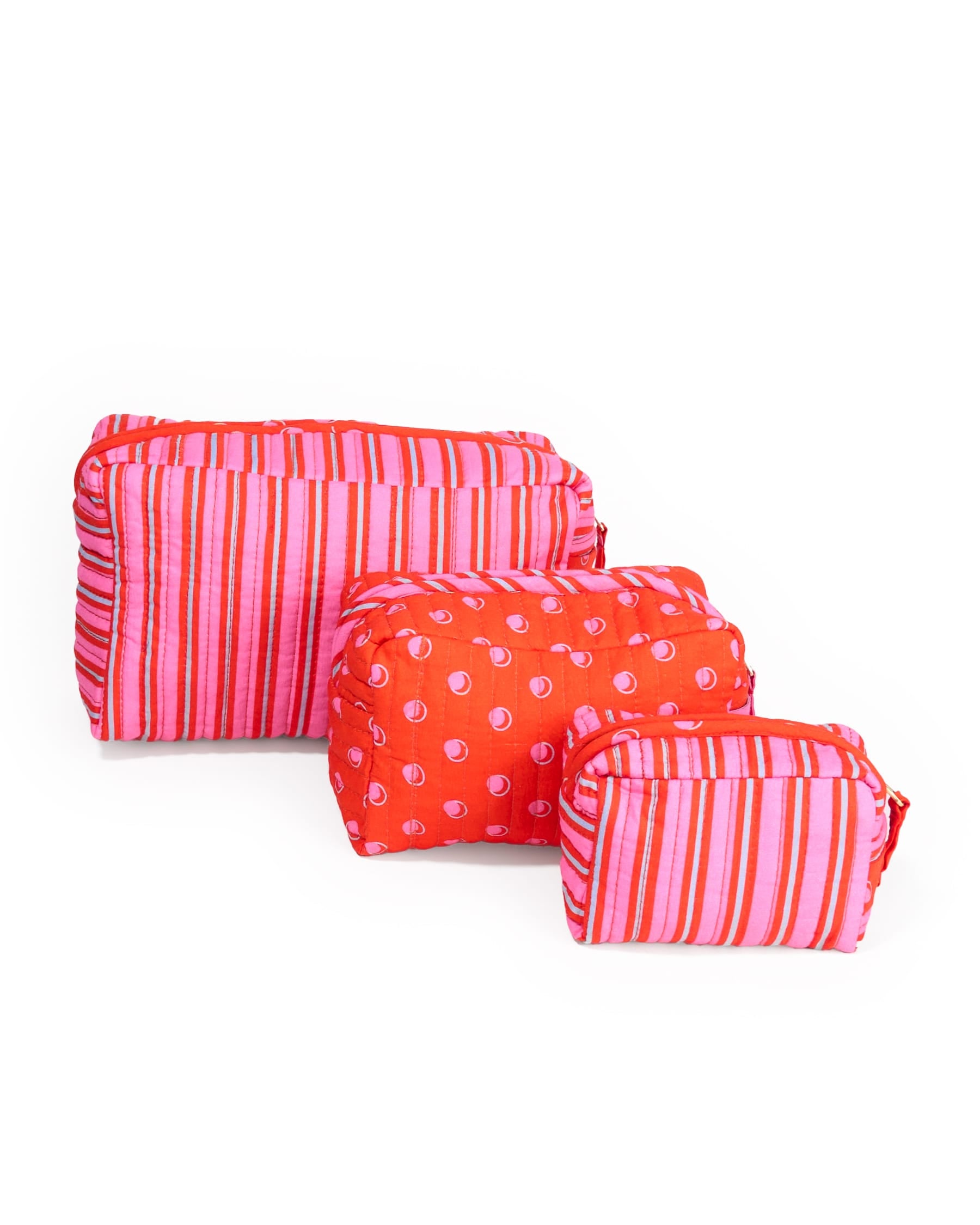 Frenchie 3 Piece Cosmetic Bag Set Hot Pink + Orange Cosmetic Bag