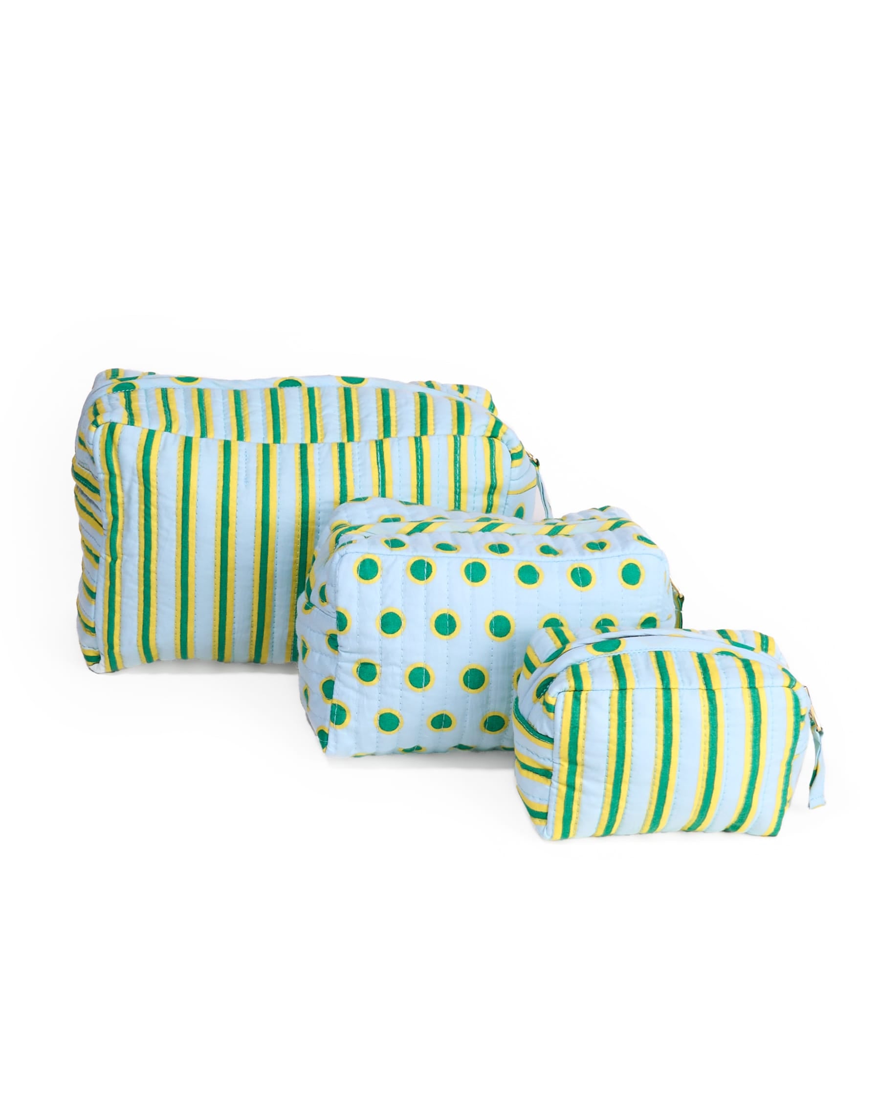 Frenchie 3 Piece Cosmetic Bag Set Light Blue + Citron Cosmetic Bag