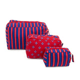 Frenchie 3 Piece Cosmetic Bag Set Navy + Red Cosmetic Bag
