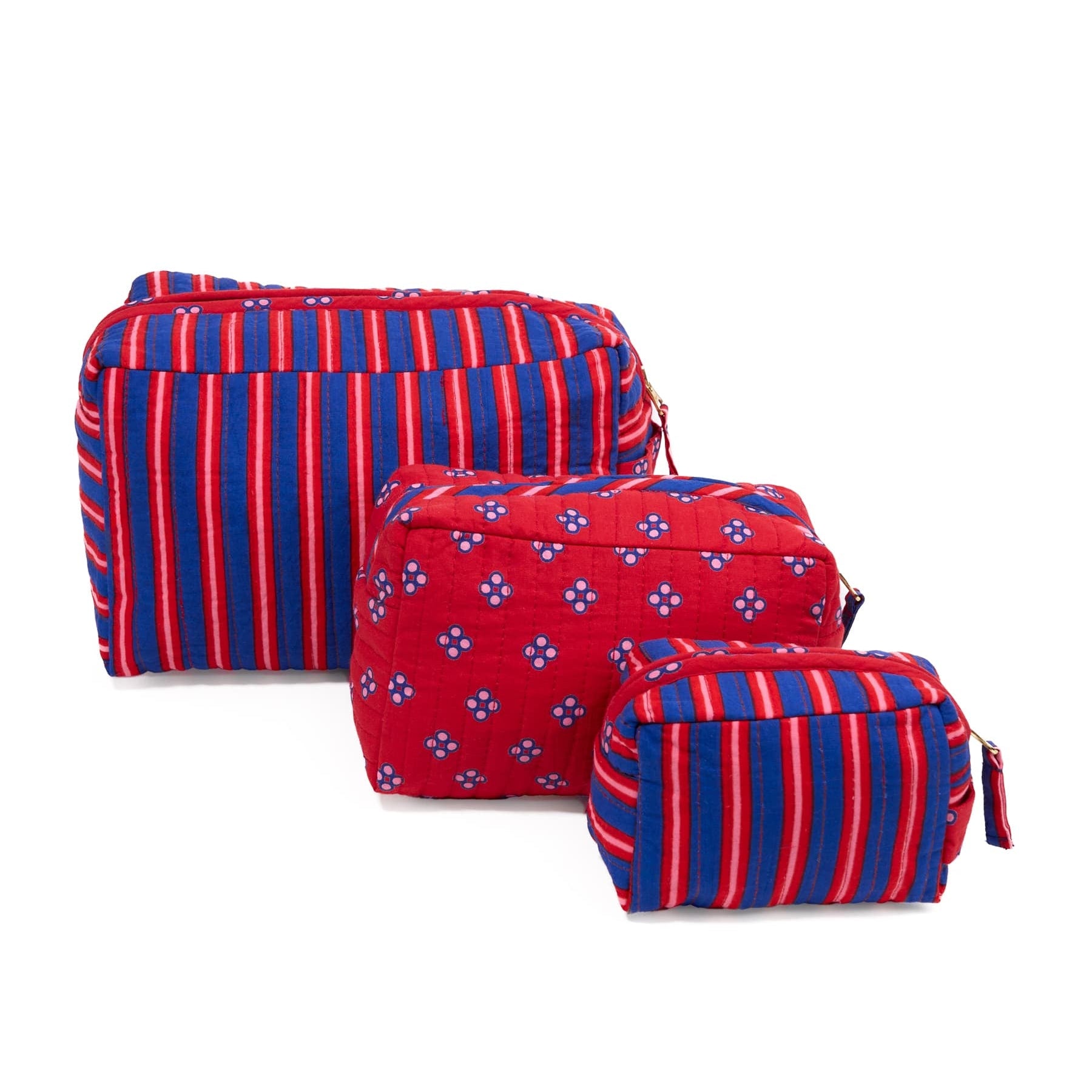 Frenchie 3 Piece Cosmetic Bag Set Navy + Red Cosmetic Bag