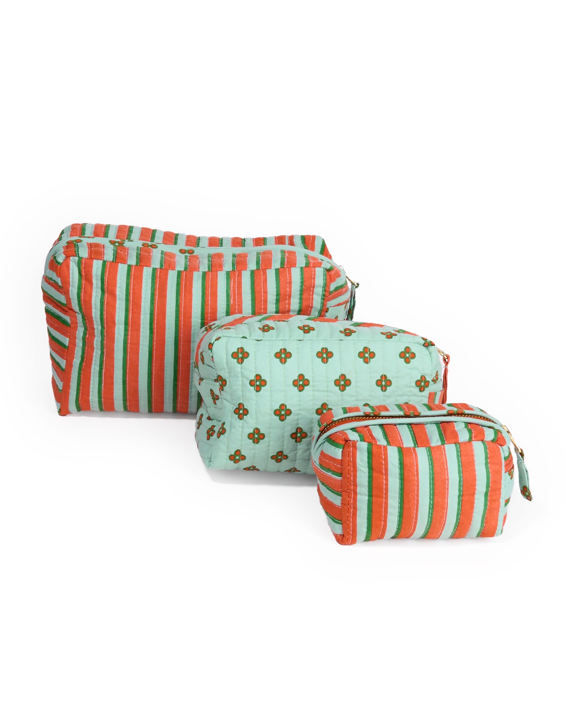 Frenchie 3 Piece Cosmetic Bag Set Sage + Rust Cosmetic Bag