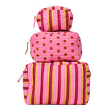 Frenchie 3 Piece Makeup Bag Set Camel + Pink Cosmetic Bag