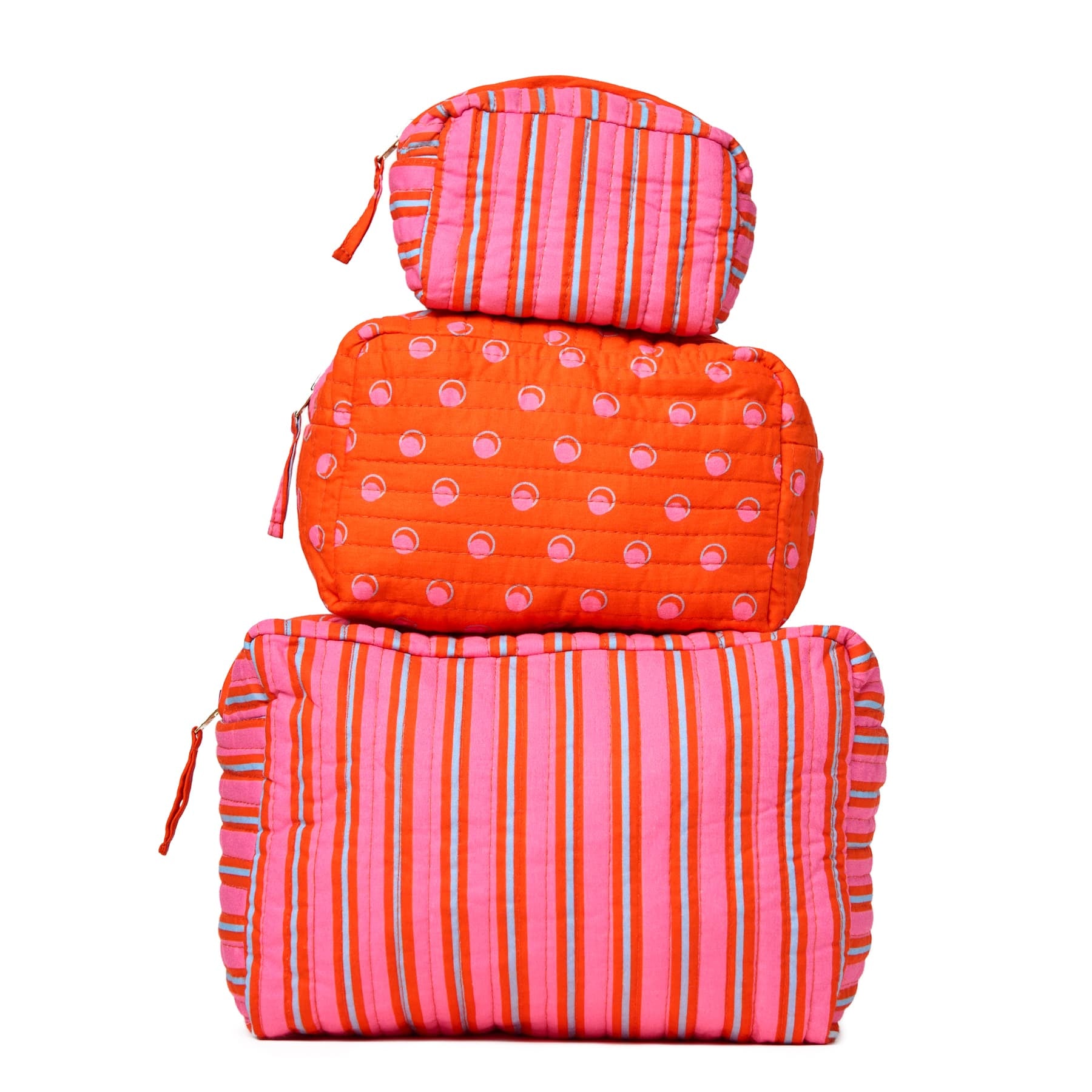 Frenchie 3 Piece Makeup Bag Set Hot Pink + Orange Cosmetic Bag