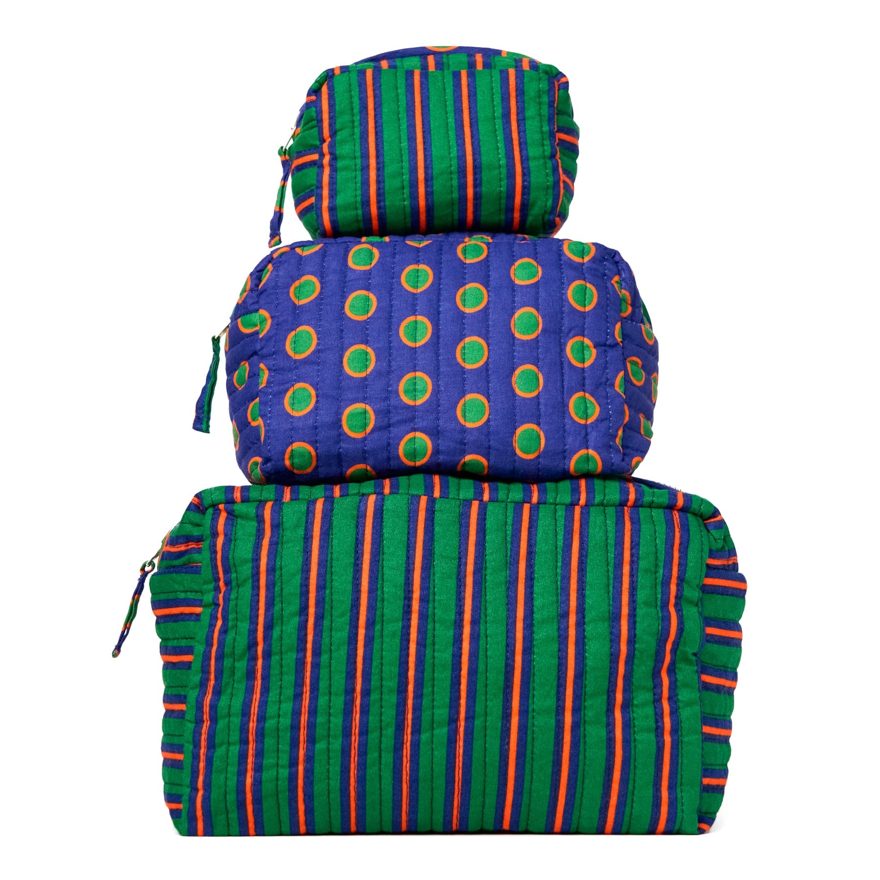 Frenchie 3 Piece Makeup Bag Set Navy + Green Cosmetic Bag