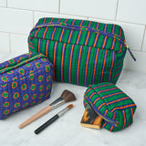 Frenchie 3 Piece Makeup Bag Set Navy + Green Cosmetic Bag