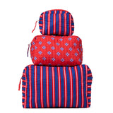 Frenchie 3 Piece Makeup Bag Set Navy + Red Cosmetic Bag