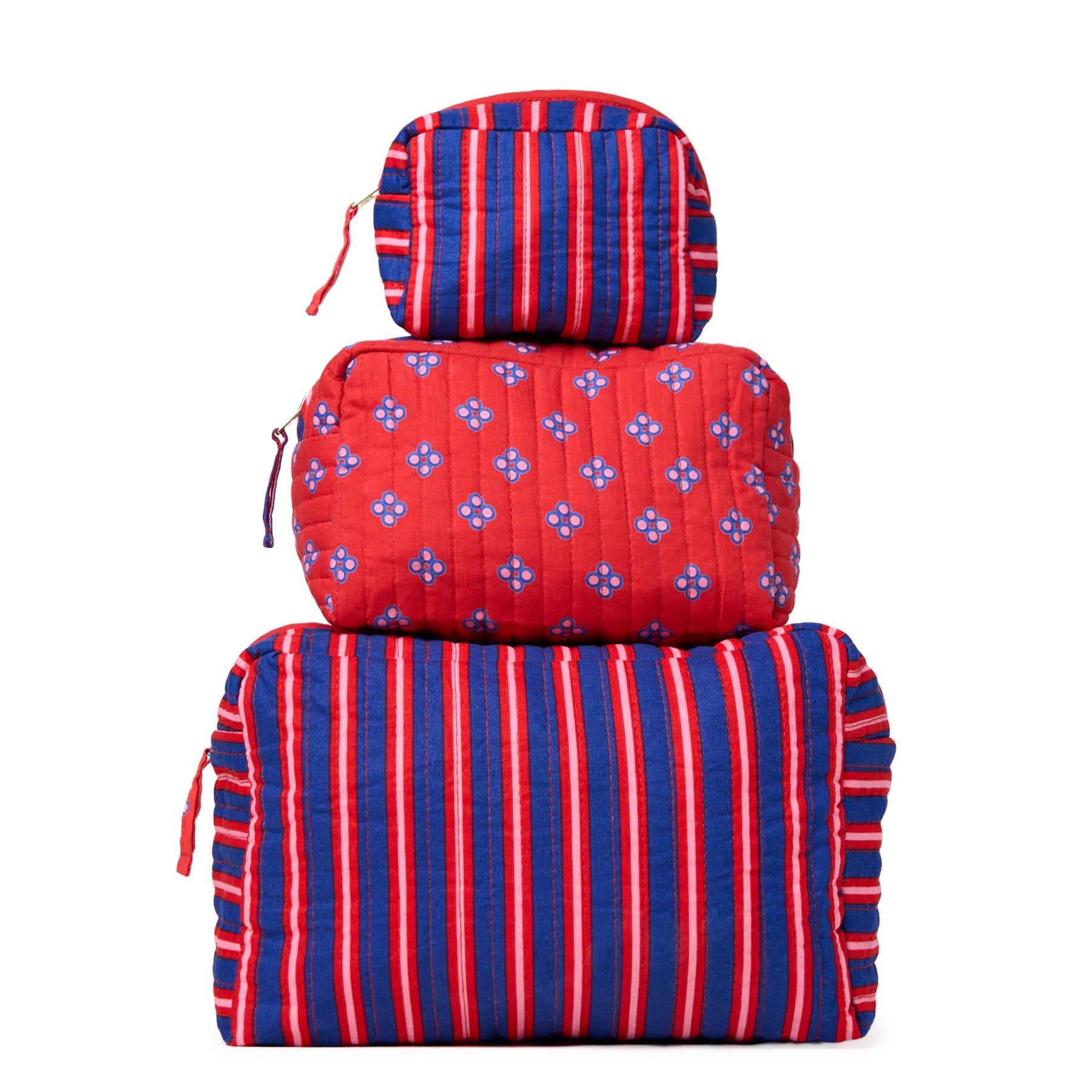 Frenchie 3 Piece Makeup Bag Set Navy + Red Cosmetic Bag