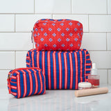 Frenchie 3 Piece Makeup Bag Set Navy + Red Cosmetic Bag