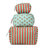 Frenchie 3 Piece Makeup Bag Set Sage + Rust Cosmetic Bag