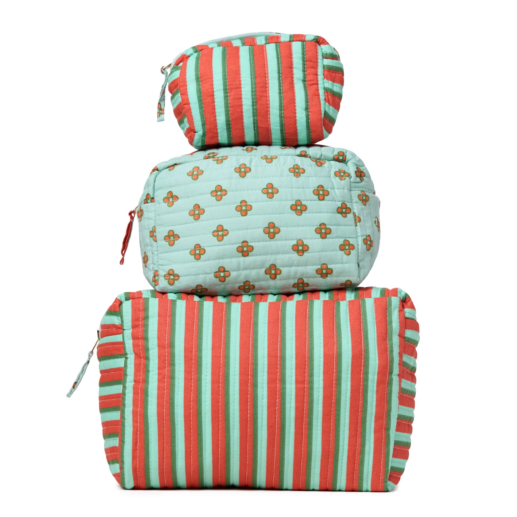 Frenchie 3 Piece Makeup Bag Set Sage + Rust Cosmetic Bag