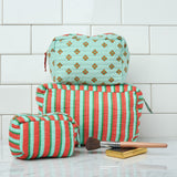 Frenchie 3 Piece Makeup Bag Set Sage + Rust Cosmetic Bag