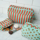 Frenchie 3 Piece Makeup Bag Set Sage + Rust Cosmetic Bag