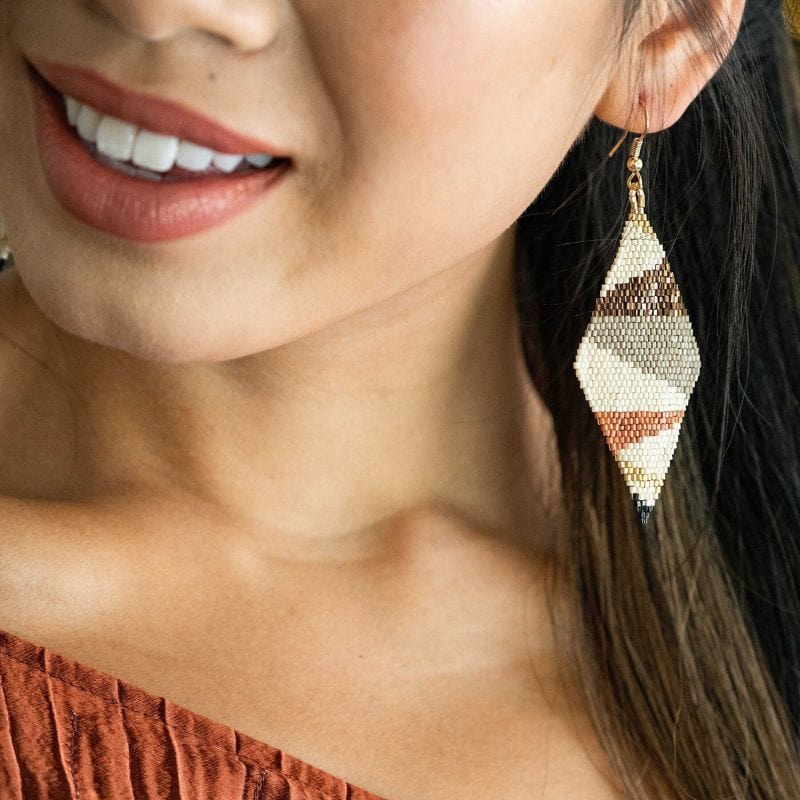 Frida Angled Stripes Beaded Earrings Mixed Metallic Earrings