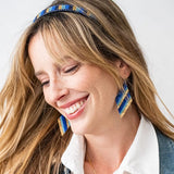 Frida Diagonal Ombre Stripes Beaded Earrings Blue Dangle