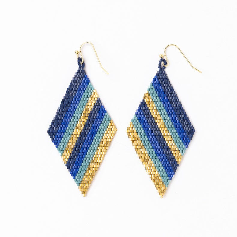 Frida Diagonal Ombre Stripes Beaded Earrings Blue Dangle