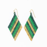 Frida Diagonal Ombre Stripes Beaded Earrings Green Dangle