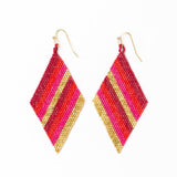 Frida Diagonal Ombre Stripes Beaded Earrings Hot Pink Dangle