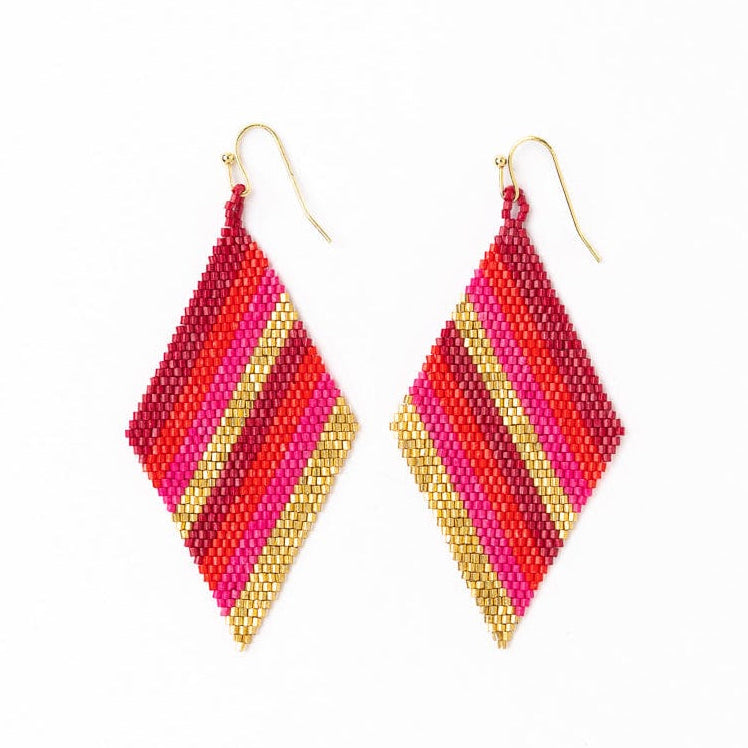 Frida Diagonal Ombre Stripes Beaded Earrings Hot Pink Dangle