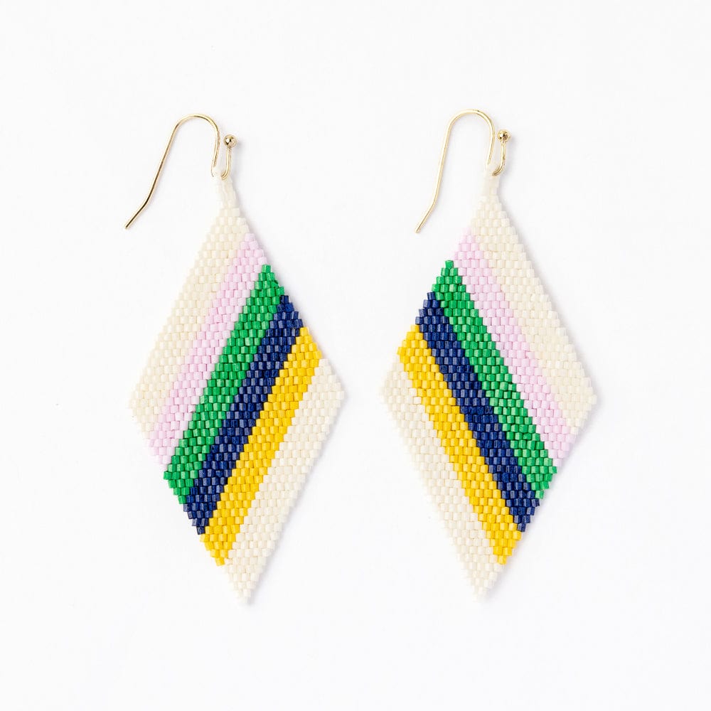 Frida Diagonal Uniform Stripe Beaded Earrings Lavender Green Drop