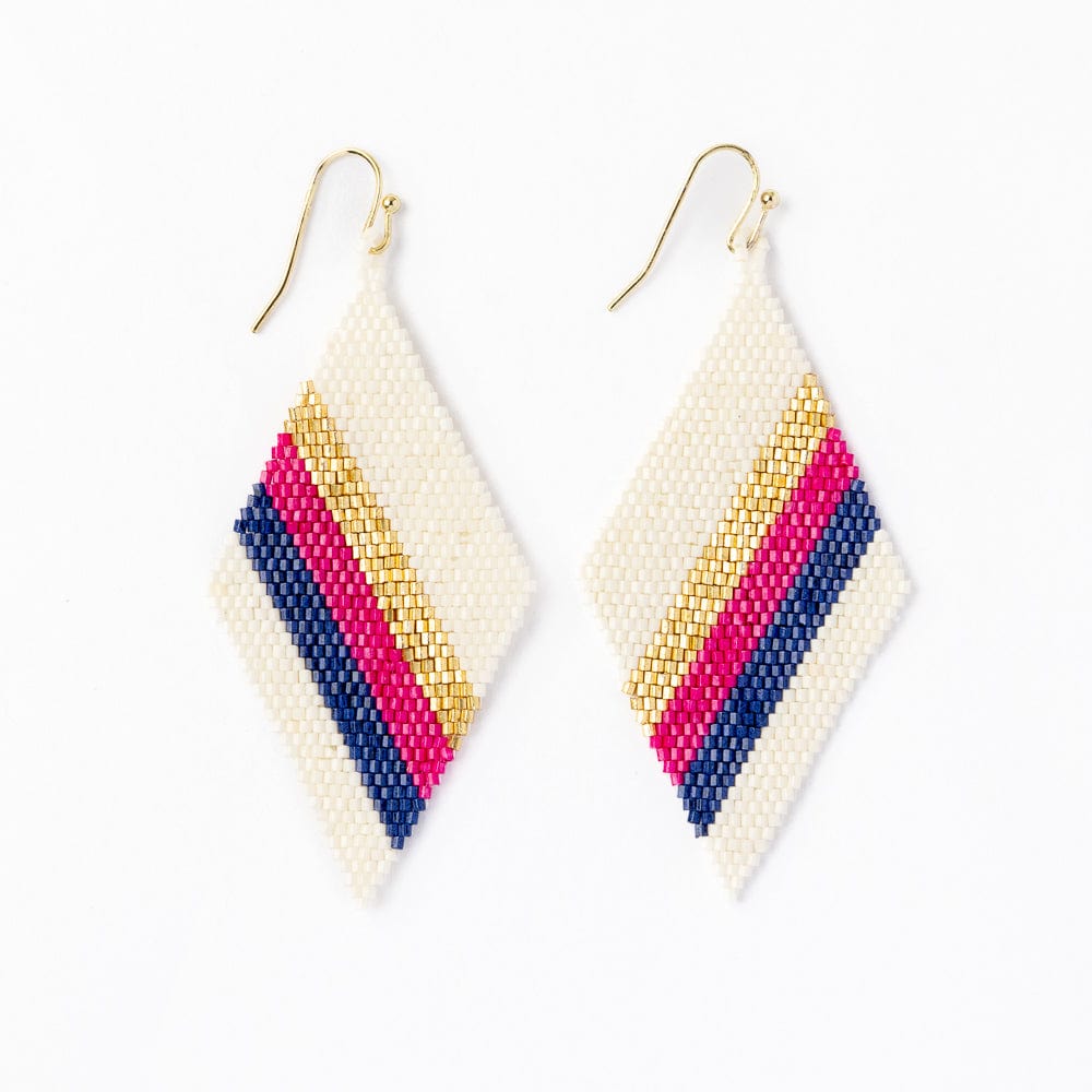 Frida Diagonal Uniform Stripe Beaded Earrings Navy Hot Pink Drop