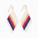 Frida Diagonal Uniform Stripe Beaded Earrings Navy Hot Pink Drop