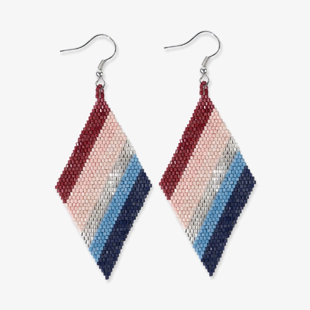Frida Diagonal Uniform Stripe Beaded Earrings Navy + Silver DROP