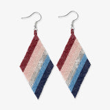 Frida Diagonal Uniform Stripe Beaded Earrings Navy + Silver DROP
