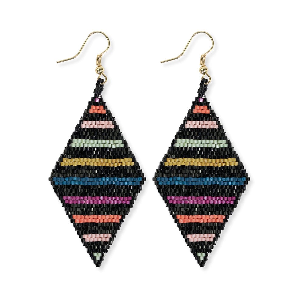 Frida Horizontal Lines Beaded Earrings Rainbow/Black DROP