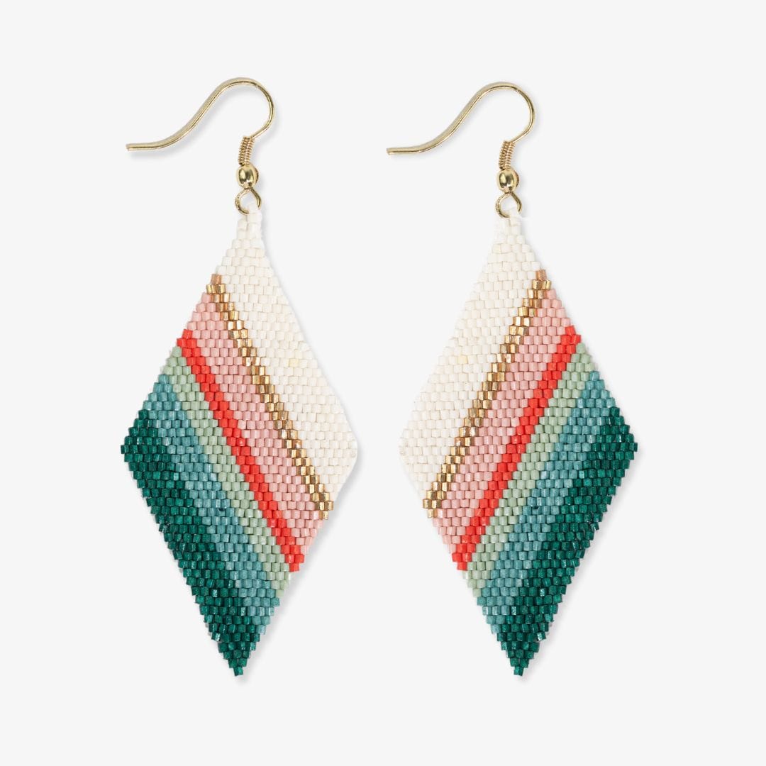 Frida Mixed Stripe Beaded Earrings Teal + Poppy DROP