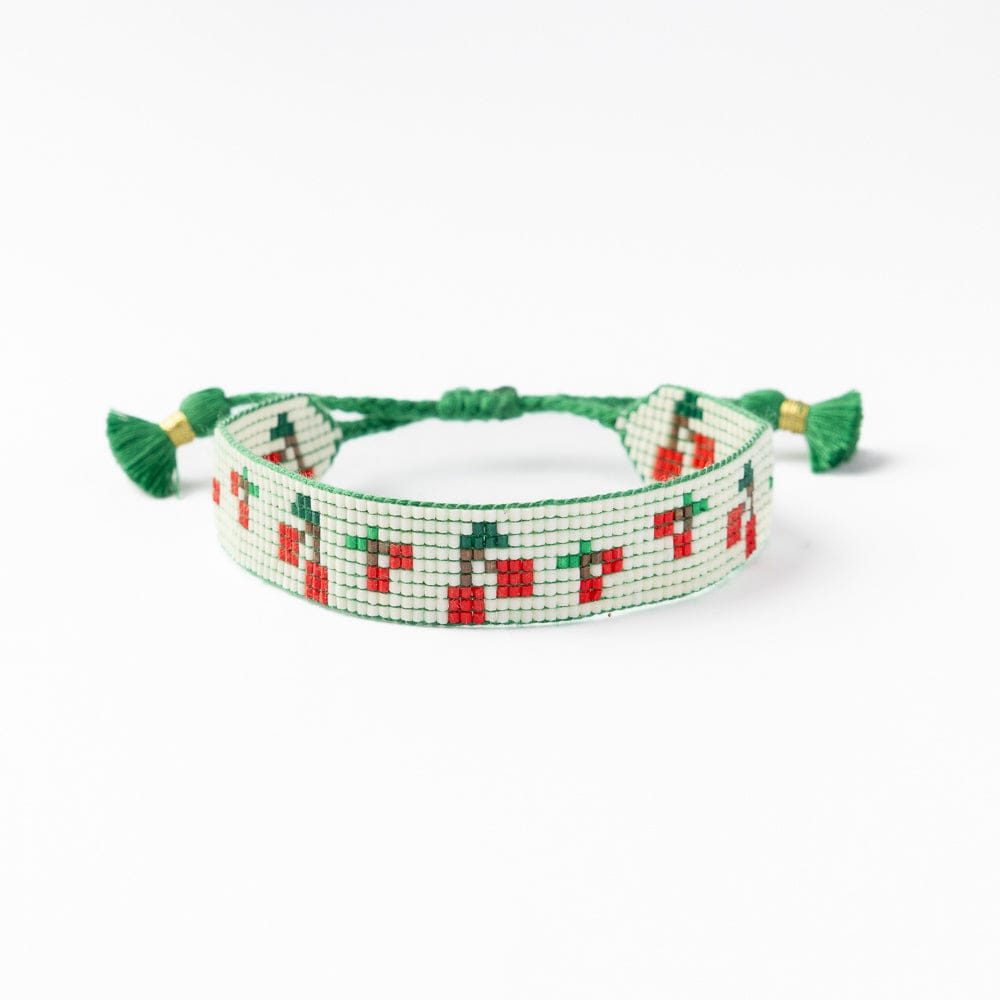Gabby "Cherries" Adjustable Beaded Bracelet Green Sliding Knot