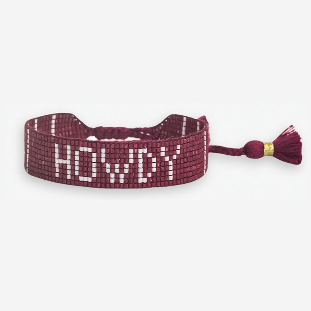 Gabby Game Day "Howdy" Adjustable Beaded Bracelets Maroon and White Bracelet