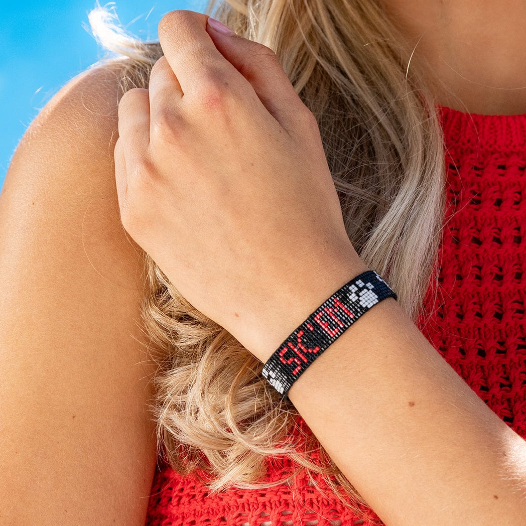Gabby Game Day "Sic' Em" Adjustable Beaded Bracelets Scarlet and Black