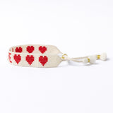 Gabby "Love" Adjustable Beaded Bracelet White + Red Sliding Knot
