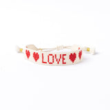 Gabby "Love" Adjustable Beaded Bracelet White + Red Sliding Knot